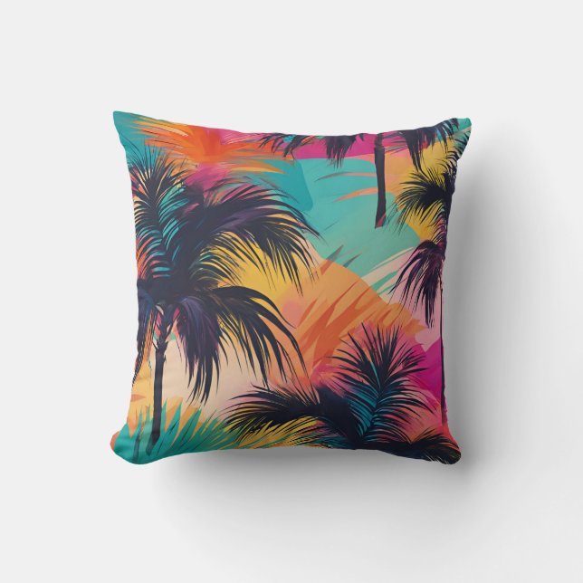Bright Colourful Tropical Palm Trees Throw Pillow (Front)