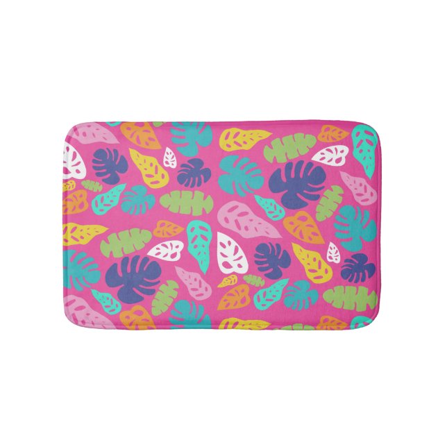 Bright Colourful Tropical Summer Leaves Pattern Bath Mat (Front)