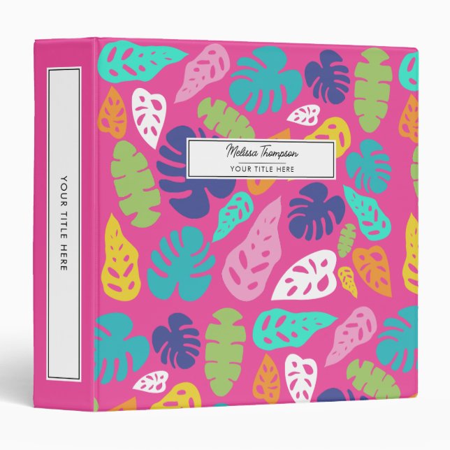 Bright Colourful Tropical Summer Leaves Pattern Binder (Front/Spine)