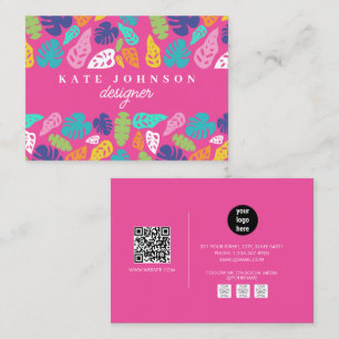 Bright Colourful Tropical Summer Leaves Pattern Business Card