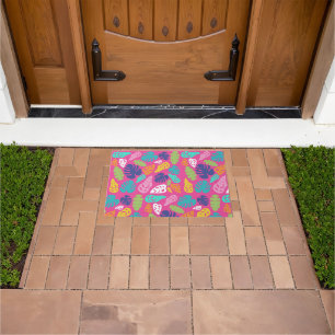 Bright Colourful Tropical Summer Leaves Pattern Doormat