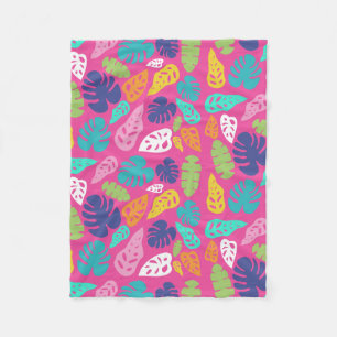 Bright Colourful Tropical Summer Leaves Pattern Fleece Blanket