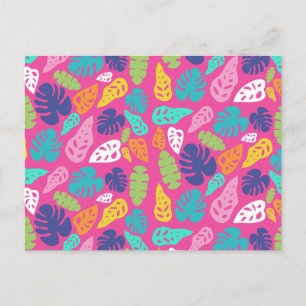 Bright Colourful Tropical Summer Leaves Pattern Holiday Postcard