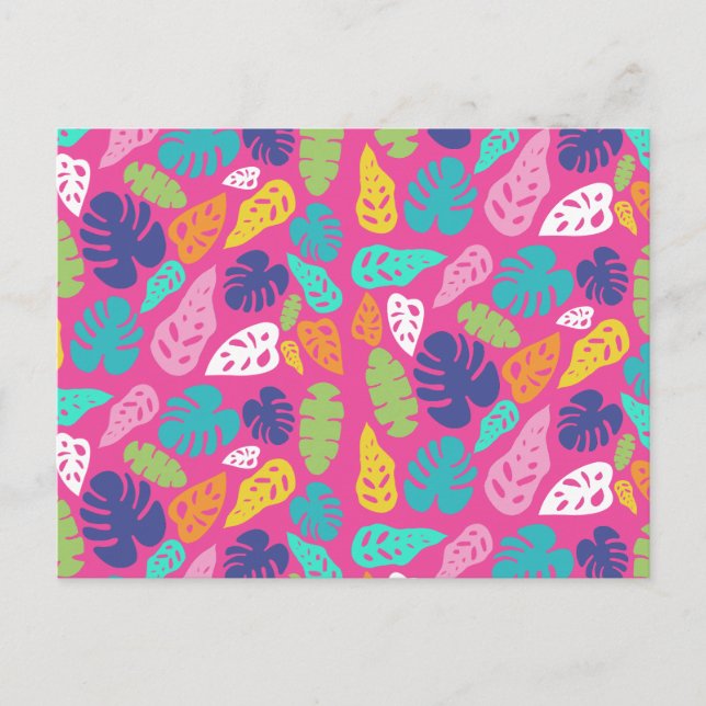Bright Colourful Tropical Summer Leaves Pattern Holiday Postcard (Front)