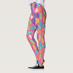 Bright Colourful Tropical Summer Leaves Pattern Leggings