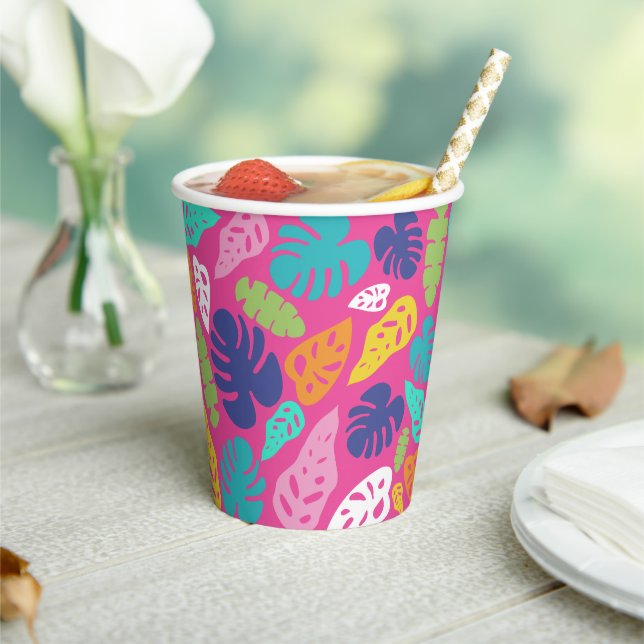 Bright Colourful Tropical Summer Leaves Pattern Paper Cups (Insitu)