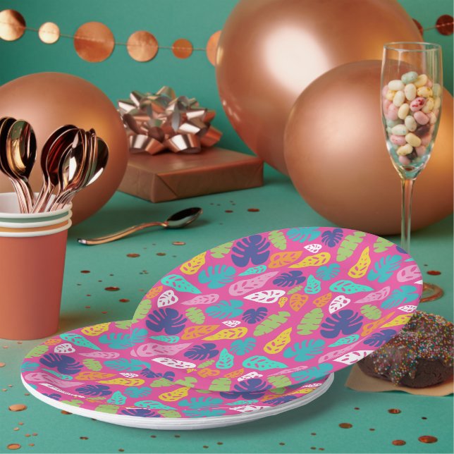 Bright Colourful Tropical Summer Leaves Pattern Paper Plate (Multi)
