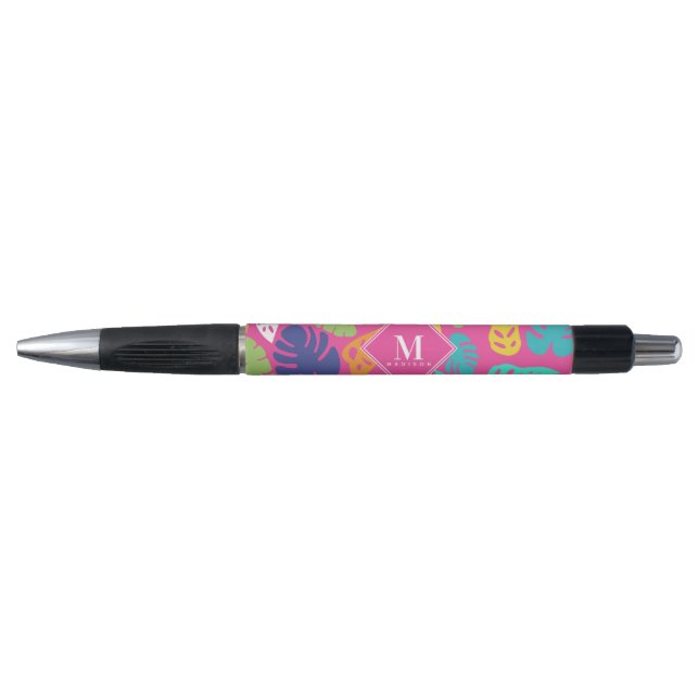 Bright Colourful Tropical Summer Leaves Pattern Pen (Front)