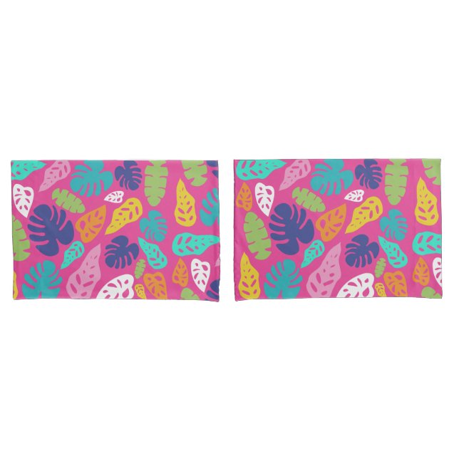 Bright Colourful Tropical Summer Leaves Pattern Pillowcase (Front-Set)