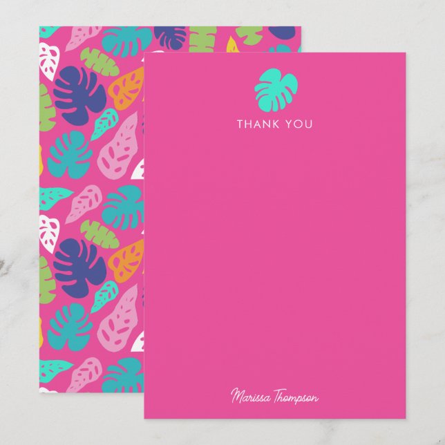 Bright Colourful Tropical Summer Leaves Pattern Thank You Card (Front/Back)