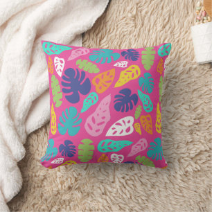 Bright Colourful Tropical Summer Leaves Pattern Throw Pillow