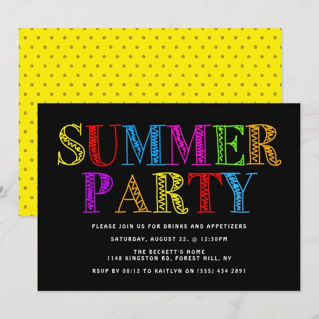 Bright & Colourful Typography Summer Party Invitation (Front/Back)