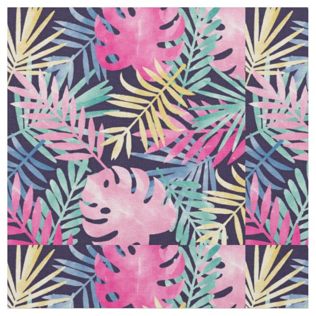 Bright Colourful Unique Tropical Foliage Fabric (Close Up)