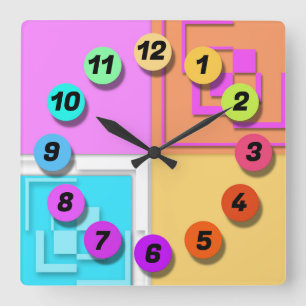 Bright colourful watch square wall clock
