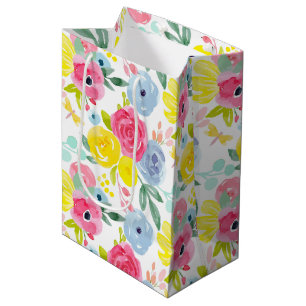 Bright Colourful Watercolor Floral Pattern Medium Gift Bag