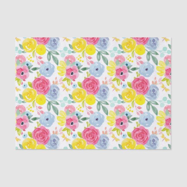 Bright Colourful Watercolor Floral Pattern Tissue Paper (Front)