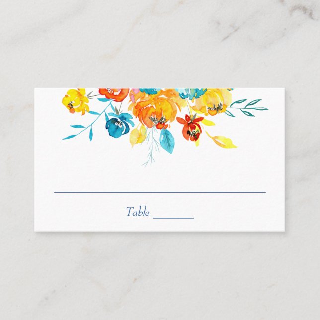 Bright Colourful Watercolor Floral Place Card (Front)