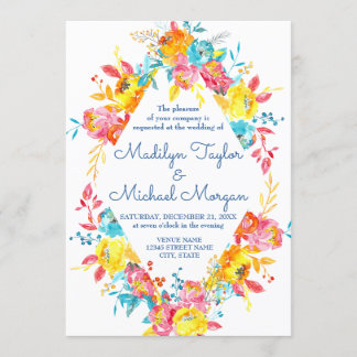 Bright Colourful Watercolor Floral Wedding Invitation