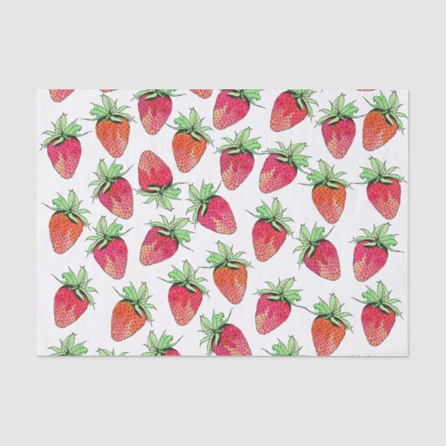 Bright Colourful Watercolor Fruity Strawberries Tissue Paper (Front)
