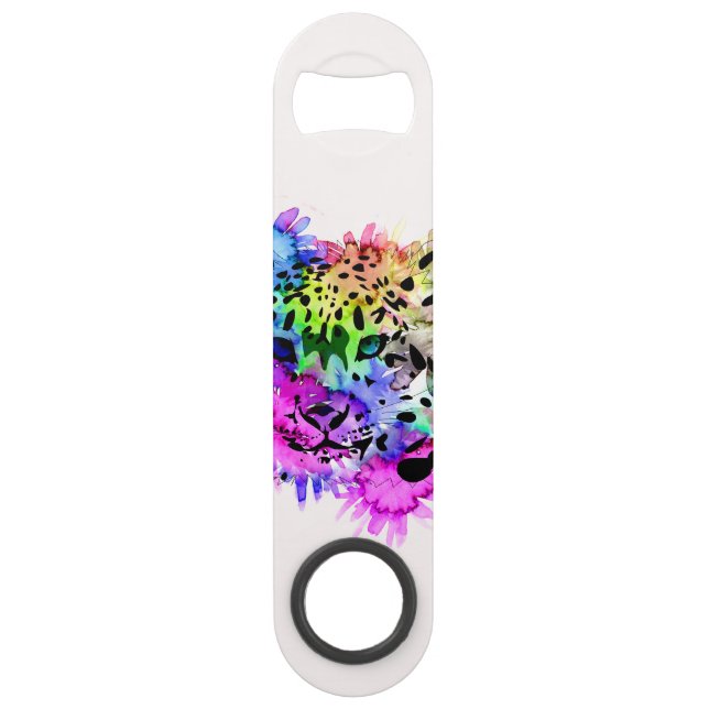 Bright Colourful Watercolor Snow Leopard Speed Bottle Opener (Front)