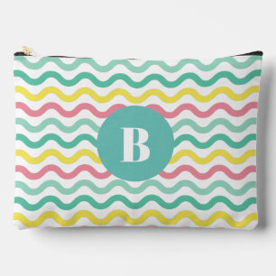Bright Colourful Wavy Pattern Monogrammed Accessory Pouch