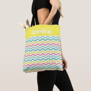 Bright Colourful Wavy Pattern Personalised Tote Bag