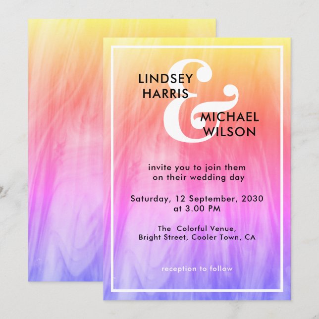 Bright Colourful Wedding Invitation (Front/Back)