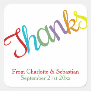 Bright Colourful Wedding Personalized Thanks Square Sticker