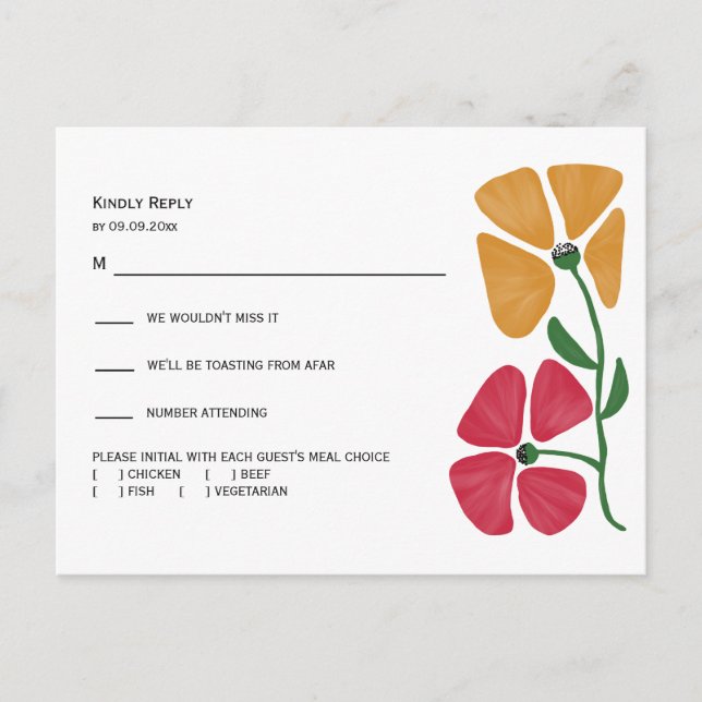 Bright & Colourful Wedding RSVP and Details Combo Postcard (Front)