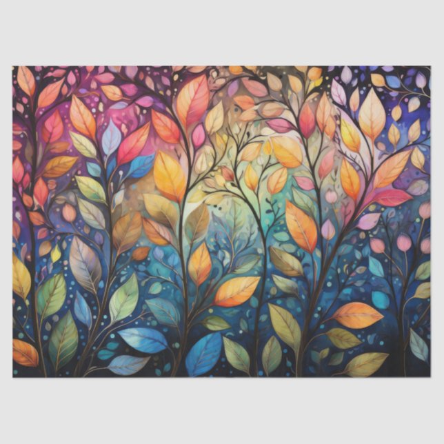 Bright, Colourful Whimsical Autumn Leaves Decoupag Tissue Paper (Front)