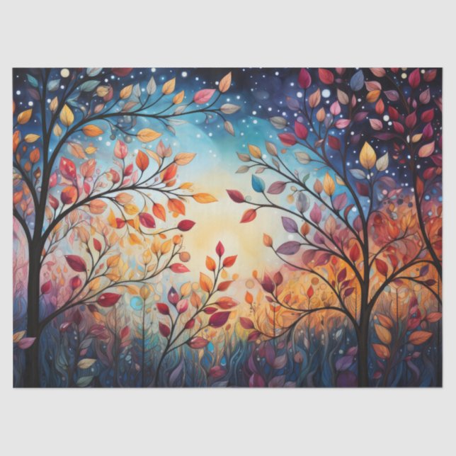 Bright, Colourful Whimsical Autumn Leaves Decoupag Tissue Paper (Front)