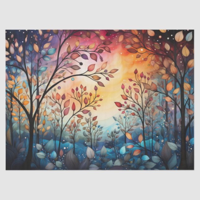 Bright, Colourful Whimsical Autumn Leaves Decoupag Tissue Paper (Front)