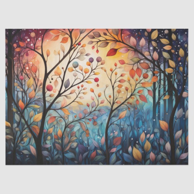 Bright, Colourful Whimsical Autumn Leaves Decoupag Tissue Paper (Front)