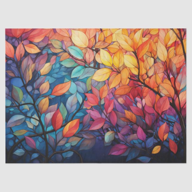 Bright, Colourful Whimsical Autumn Leaves Decoupag Tissue Paper (Front)