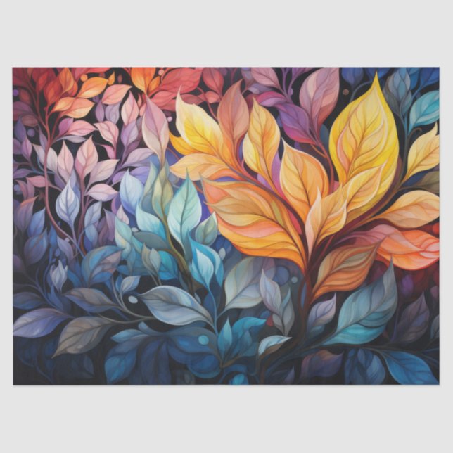 Bright, Colourful Whimsical Autumn Leaves Decoupag Tissue Paper (Front)