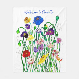 Bright Colourful Wild Poppy Watercolor Named Fleece Blanket