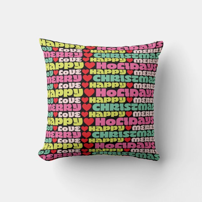 bright colourful wishes | merry christmas holiday throw pillow (Front)