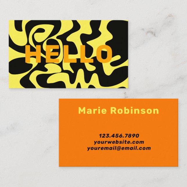 Bright Colourful Yellow Orange Black Modern Hello  Business Card (Front/Back)