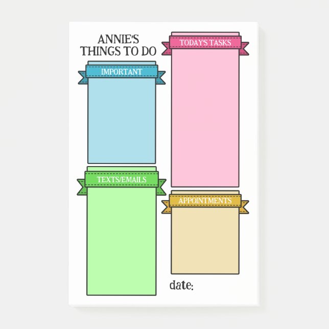 Bright Colours Cute Ribbon Labels Things To Do Post-it Notes (Front)