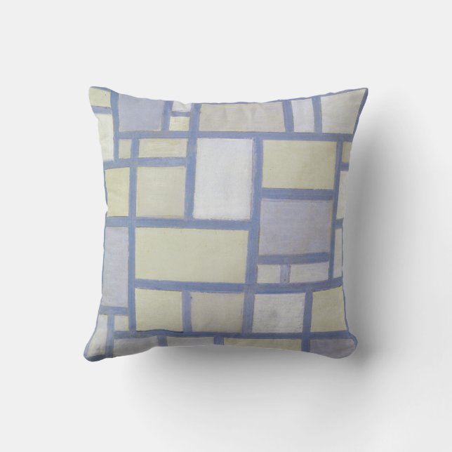 Bright Colours Grey Lines | Piet Mondrian | Throw Pillow (Back)