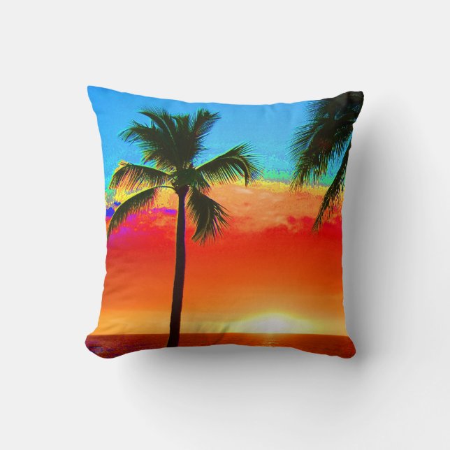 Bright Colours Palm Tree Throw Pillow (Front)