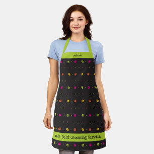 Bright Colours Paw Print Animal Worker Black Apron