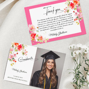 Bright Colours Pink Orange Graduation Photo Thank You Card