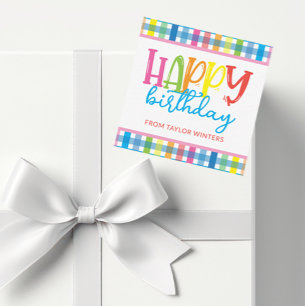 Bright Colours Plaid Happy Birthday Gift Enclosure Card