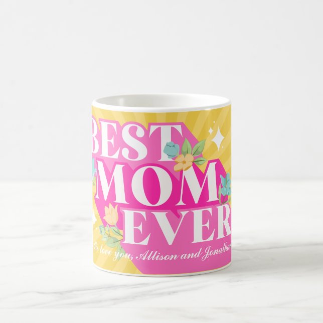  Bright Colours Retro Typography Best Mom Ever Coffee Mug (Center)