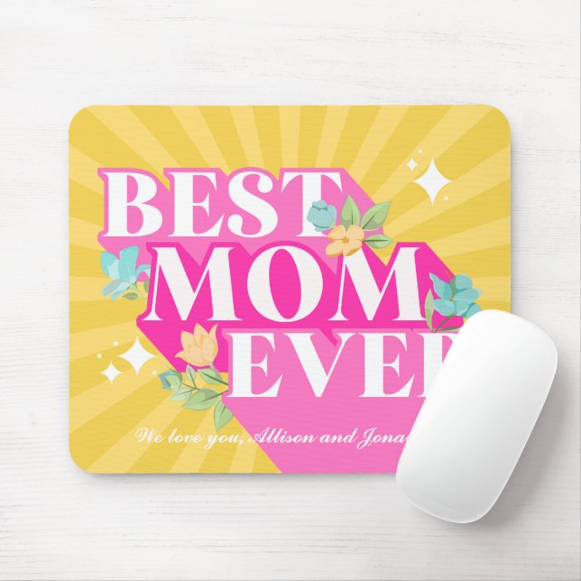  Bright Colours Retro Typography Best Mom Ever Mouse Pad (With Mouse)