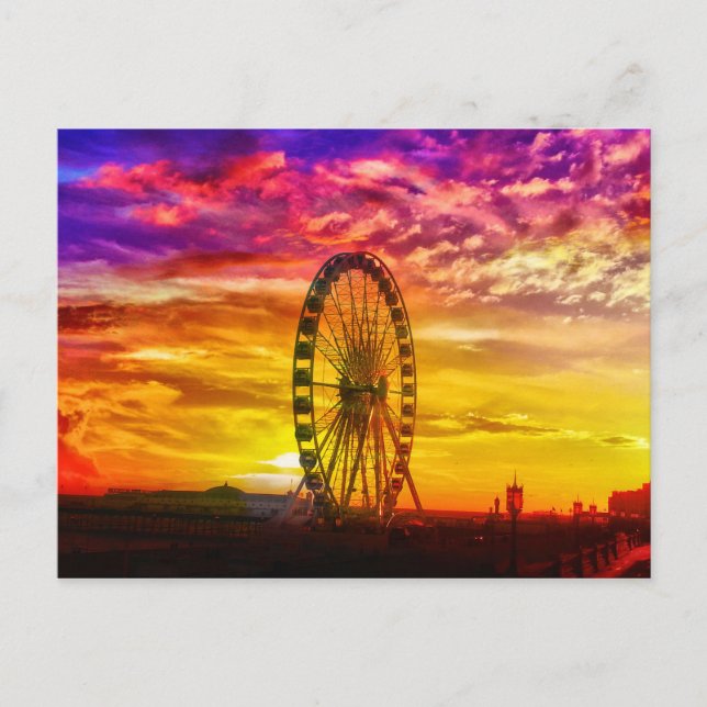Bright Colours Sunset - Brighton Seafront Wheel Postcard (Front)