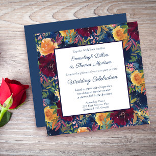 Bright Colours Watercolor Floral Pattern Wedding Invitation