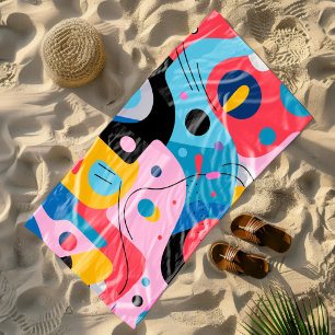 Bright colours whimsical shapes modern geometric beach towel
