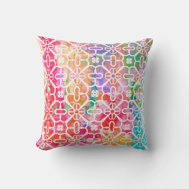 Bright colours with print overlay on throw pillow (Front)